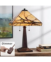 Robert Louis Tiffany Budding Branch Mission Tiffany Style Table Lamp with Table Top Dimmer 24" High Warm Bronze Metal Art Glass Square Shade for Livin