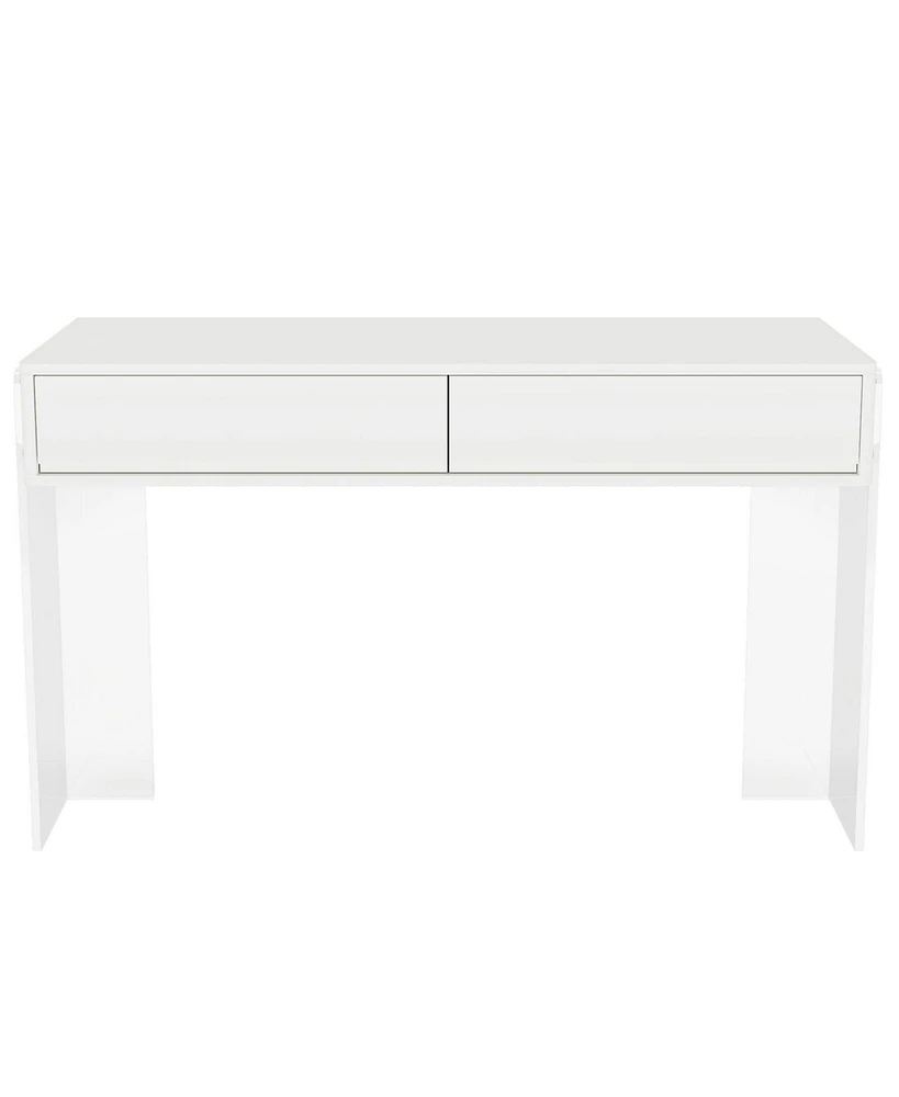 Tribesigns Makeup Vanity Desk with 2 Drawers, Modern White Computer Desk with Acrylic Legs, Vanity Dressing Table for Bedroom (without Mirror)