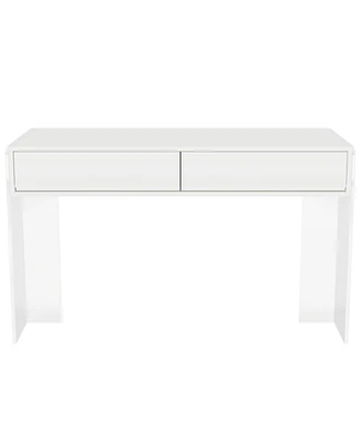 Tribesigns Makeup Vanity Desk with 2 Drawers, Modern White Computer Desk with Acrylic Legs, Vanity Dressing Table for Bedroom (without Mirror)