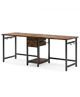 Tribesigns 79 Inch Extra Long Desk, Double Desk with 2 Drawers, Two Person Desk Long Computer Desk with Storage Shelves, Writing Table Study Desk for