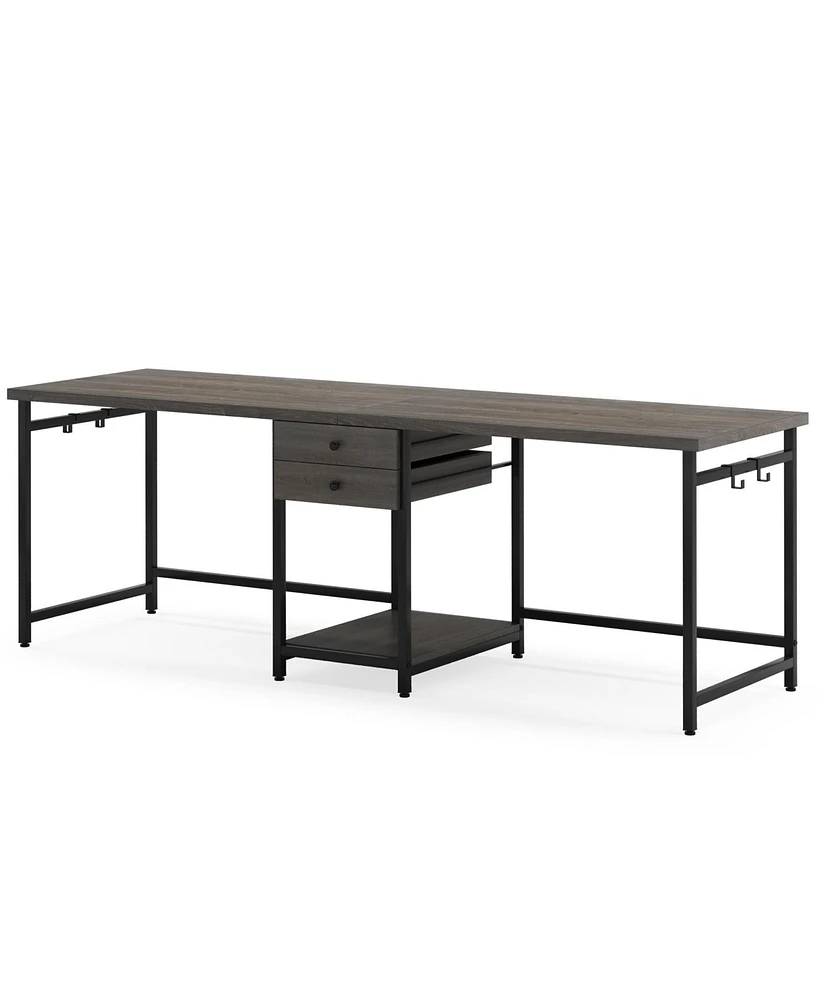 Tribesigns 79 Inch Extra Long Desk, Double Desk with 2 Drawers, Two Person Computer Storage Shelves, Writing Table Study for