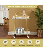 Sugift 2-tier Kitchen Rolling Cart with Steel Frame and Lockable Casters