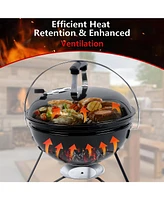 Sugift 14 in. Steel Bbq Grill with Lid Portable Charcoal Grill for Outdoor Camping