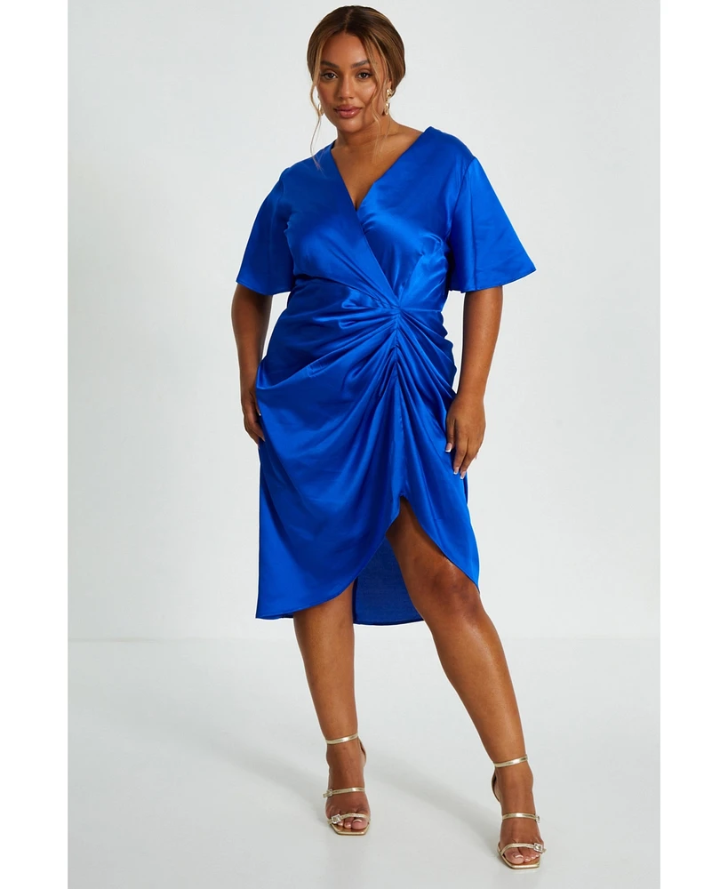 Quiz Plus Satin Angel Sleeve Midi Dress