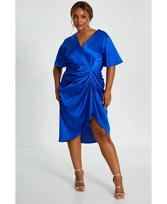 Quiz Plus Satin Angel Sleeve Midi Dress