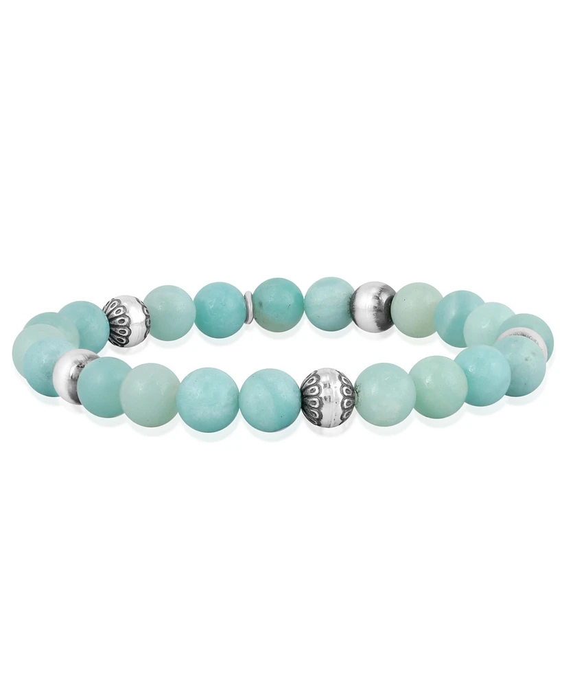 American West Jewelry Sterling Silver Amazonite Gemstone Stretch Bracelet, Size Medium - Large