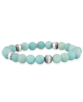 American West Jewelry Sterling Silver Amazonite Gemstone Stretch Bracelet, Size Medium - Large