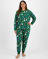 Family Pajamas Plus 2-Pc. Cotton Ornament Toss Matching Christmas Pajamas, Created for Macy's