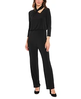 London Times Women's Loop-Neck Blouson Jersey Jumpsuit