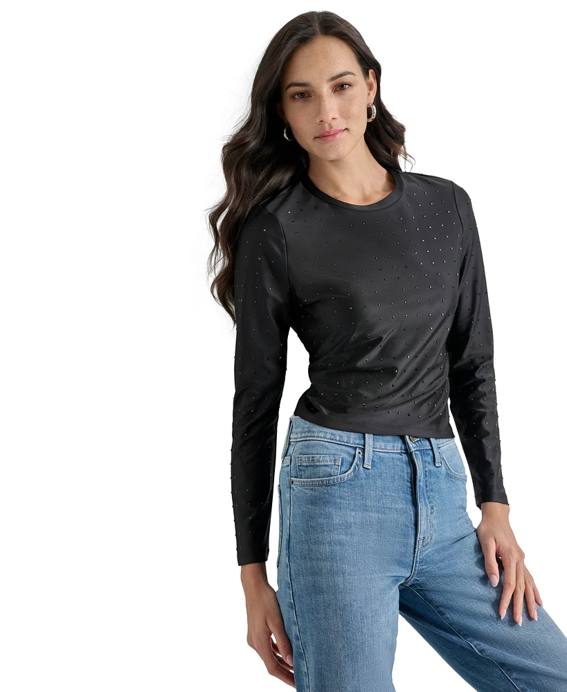 Dkny Jeans Women's Studded Crewneck Long-Sleeve Top