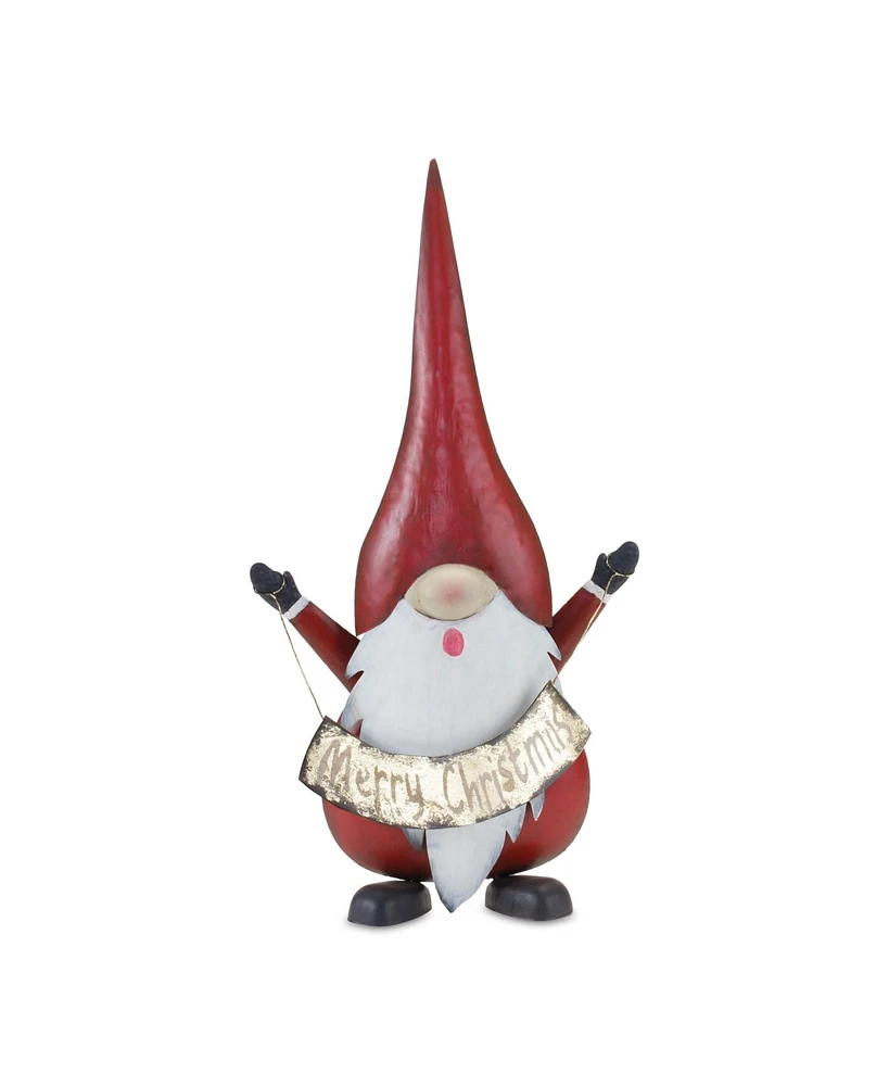 Slickblue Metal Standing Santa Gnome With Merry Christmas Sign 27"h