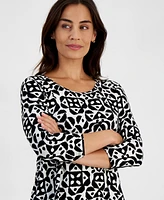 Jm Collection Petite Randeur Printed 3/4-Sleeve Scoop-Neck Top, Created for Macy's