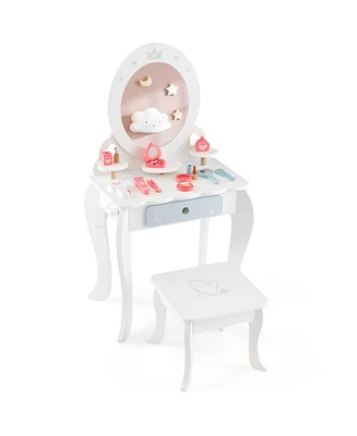 Slickblue Kids 2-in-1 Princess Makeup Table and Chair Set with Removable Mirror-White