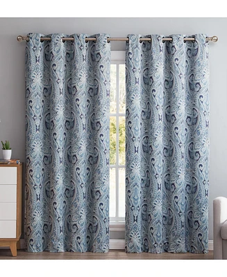 Hlc.me Paris Paisley Decorative Print Damask Pattern Light Reducing Filtering Grommet Window Curtain Panels for Living and Dining Room