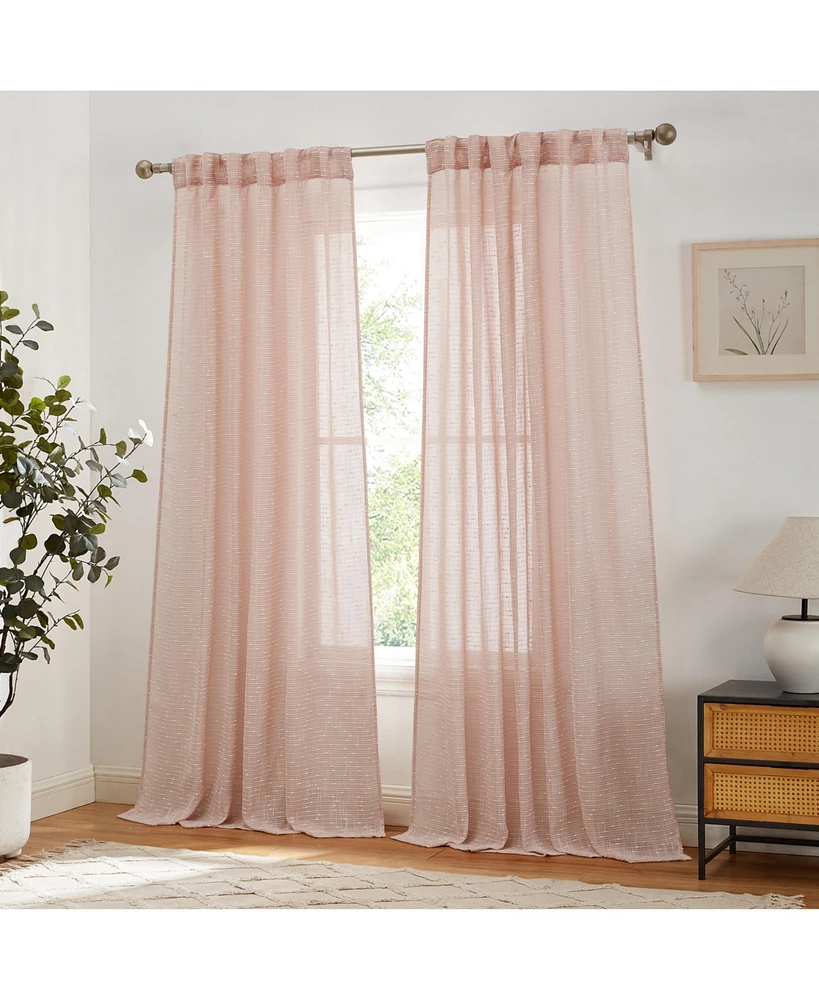 Hlc.me Emily Faux Linen Semi Sheer Transparent Rod Pocket Back Tab Lightweight Window Curtains Wide Panels