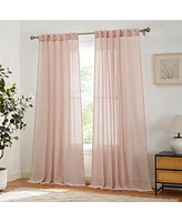 Hlc.me Emily Faux Linen Semi Sheer Transparent Rod Pocket Back Tab Lightweight Window Curtains Wide Panels