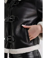 Furniq Uk Women's Shearling Jacket , Black