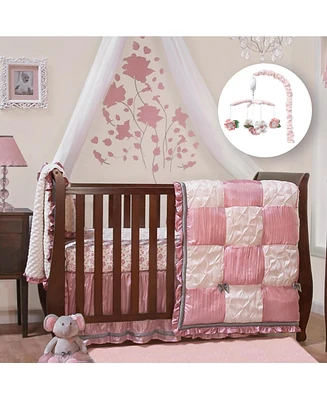 The Peanutshell Bella 4 Piece Baby Girl Nursery Crib Bedding Set, Quilt, Crib Sheets, Crib Skirt, and Mobile