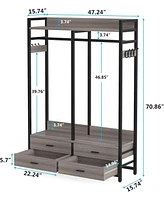 Tribesigns Freestanding Closet Organizer for Hanging Clothes, Heavy Duty Garment Rack with 4 Drawers, 8 Hooks and Storage Shelves, Wardrobe Clo