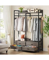 Tribesigns Freestanding Closet Organizer for Hanging Clothes, Heavy Duty Garment Rack with 4 Drawers, 8 Hooks and Storage Shelves, Wardrobe Clo