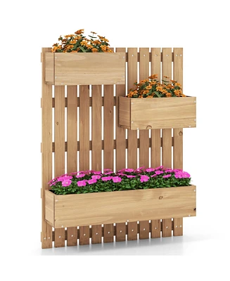 Slickblue 3-Box Wooden Raised Garden Bed with Trellises and Fabric Liners-Natural