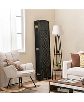 Slickblue 8-Panel Folding Room Divider with Hand-Woven Texture and Solid Wood Frame