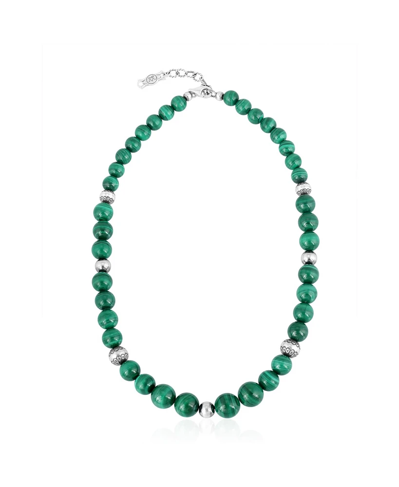 American West Jewelry Sterling Silver and Graduated Malachite Gemstone Bead Necklace, 17 Inches