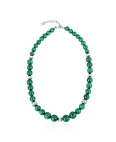 American West Jewelry Sterling Silver and Graduated Malachite Gemstone Bead Necklace, 17 Inches