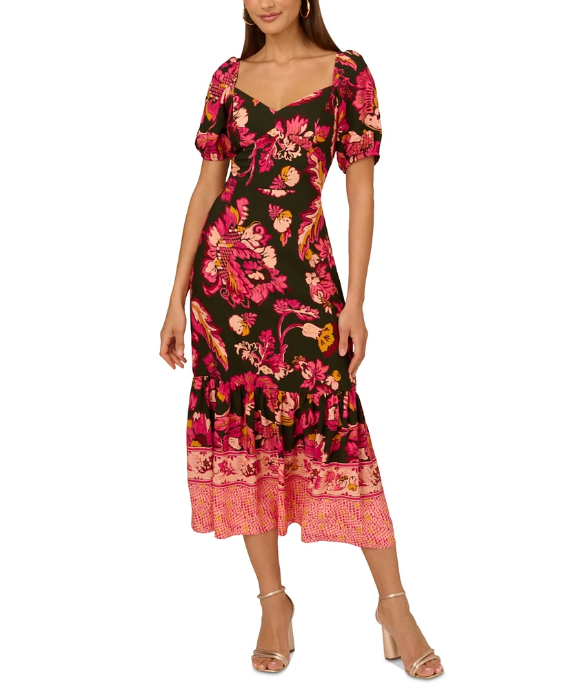 Adrianna by Papell Women's Floral-Print Puffed-Sleeve Dress