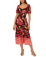 Adrianna by Papell Women's Floral-Print Puffed-Sleeve Dress