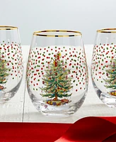 Spode Christmas Tree Polka Dot Stemless Wine Glasses, Set of 4