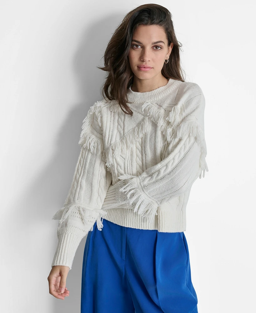 Dkny Women's Fringed Mixed-Stitch Sweater