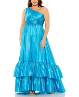 Mac Duggal Women's One Shoulder Asymmetrical Ruffle Hem Gown