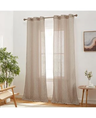 Hlc.Me Emily Faux Linen Semi Sheer Light Filtering Transparent Grommet Lightweight Window Curtains Drapery Panels 2 Panels