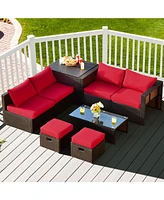Skonyon 8 Pieces Patio Space-Saving Rattan Furniture Set with Storage Box and Waterproof Cover
