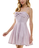 City Studios Juniors' Straight-Neck Bow-Trim Skater Dress