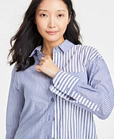 On 34th Women's Cotton Multi-Stripe Relaxed Shirt, Created for Macy's