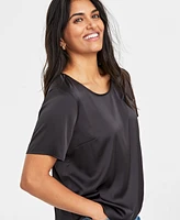 On 34th Women's Satin Relaxed Short-Sleeve Top, Created for Macy's