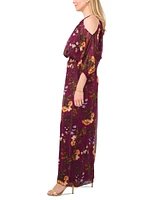 Msk Women's Floral-Print Cold-Shoulder Jumpsuit