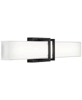 Possini Euro Design Exeter Modern Industrial Wall Light Led Black Metal Hardwired 24" Wide Light Bar Fixture Mounted White Glass Rectangular Shade for