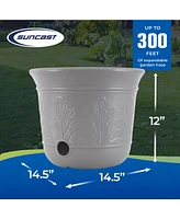 Suncast 300 Foot Heavy Duty 5 Gallon Decorative Expandable Garden Hose Pot, Gray