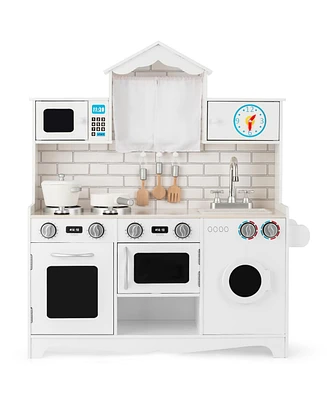 Sugift Wooden Kids Kitchen Pretend Play Toys with Washing Machine