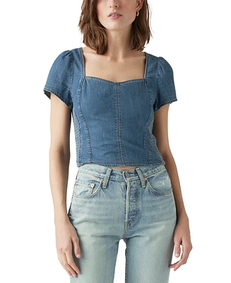 Levi's Women's Opehlia Denim Puff-Sleeve Corset Top