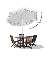 Jonathan Y 9ft Fringe Market Patio Umbrella Auto-Tilt, Crank, Wind Vent Uv Protection