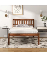 Sugift Twin Size Wood Bed Frame with Headboard and Slat Support