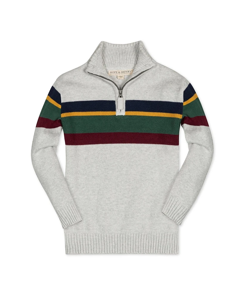 Hope & Henry Boys Organic Long Sleeve Half Zip Sweater with Engineered Stripe