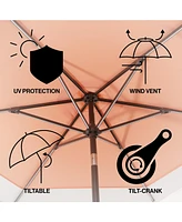 Jonathan Y 9ft 2-Tone Solar Led Patio Umbrella, 12 LEDs, Auto-Tilt, Crank, Uv Protection