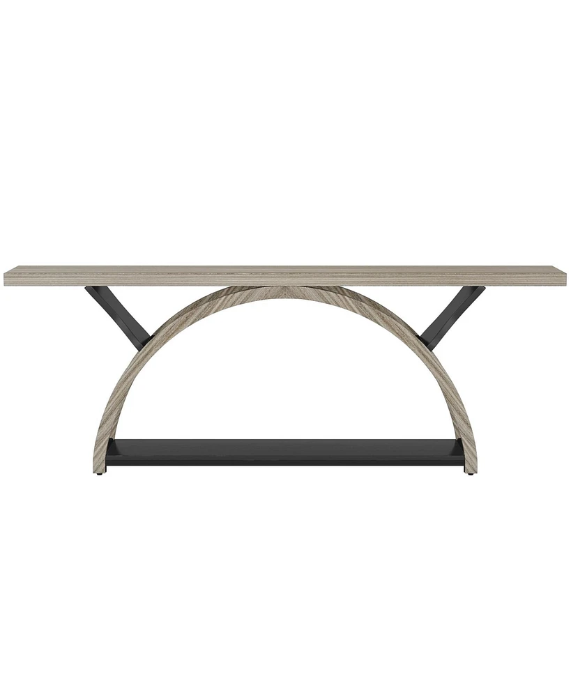 Tribesigns 70.87" Console Table with Storage Shelf, Narrow Long Sofa Behind Couch Table, 2-Tier Rustic Entryway Half Moon Frame for H