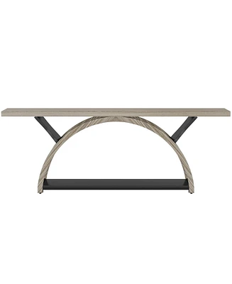 Tribesigns 70.87" Console Table with Storage Shelf, Narrow Long Sofa Behind Couch Table, 2-Tier Rustic Entryway Half Moon Frame for H
