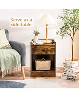 Sugift Set of 2 Nightstand with Drawer Cabinet End Side Table Raised Top
